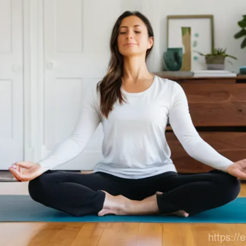 요가강사 퇴사 후 진로 - A serene and deeply thoughtful portrait of a woman in her late 30s, a former yoga instructor, seated...