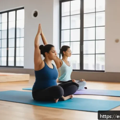 Home 31 요가강사 지속 가능한 수업 운영 - A serene yoga class scene in a bright, spacious studio with diverse adult students wearing comfortab...