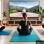 Home 18 요가강사 코로나 시대 적응기 - A modern digital yoga class scene showing a diverse group of adult students practicing yoga at home ...